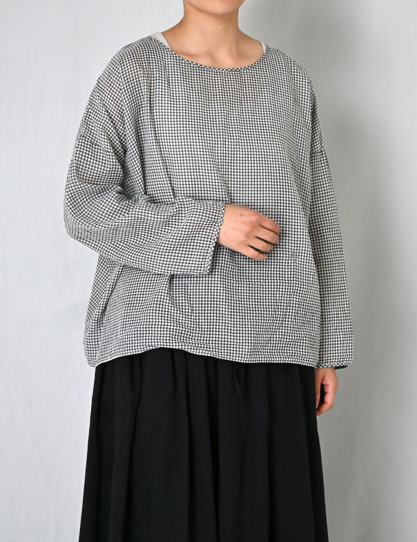 INMDS26022 HANDWOVEN COTTON/SILK SMALL GINGHAM CHECK DROP SHOULDER SMOCK