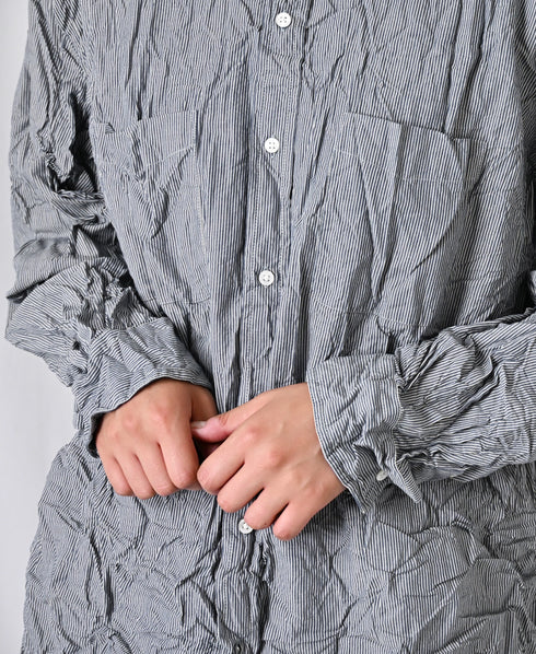 NVL2681SCW POPLIN STRIPE & CHECK WRINKLE BANDED COLLAR L/SL OVERSIZED SHIRTS
