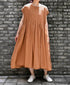 NMDS26513D 80s ORGANIC VOILE STRIPE (OVERDYE) CREW-NECK F/SL DRESS WITH PINTUCK