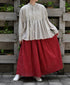 NMDS26254 80s VOILE SMALL GENTIANA BLOCK PRINT GATHERED SKIRT WITH LINING