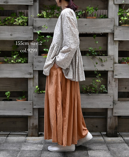 INMDS26121 POWER LOOM COTTON VOILE ARABESQUE HAND SCREEN PRINT RAJASTHAN TUCK GATHERED 3/4SL PULLOVER