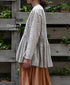 INMDS26121 POWER LOOM COTTON VOILE ARABESQUE HAND SCREEN PRINT RAJASTHAN TUCK GATHERED 3/4SL PULLOVER