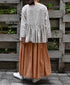 INMDS26121 POWER LOOM COTTON VOILE ARABESQUE HAND SCREEN PRINT RAJASTHAN TUCK GATHERED 3/4SL PULLOVER