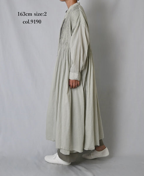 NMDS26514D 80s ORGANIC VOILE STRIPE (OVERDYE) BANDED SHIRT DRESS WITH MINI PINTUCK