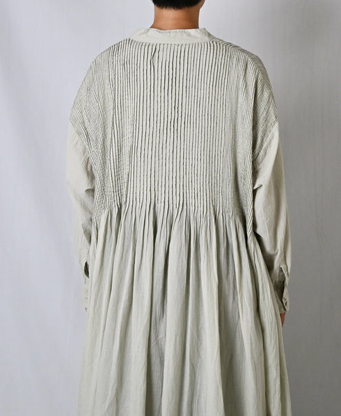 NMDS26514D 80s ORGANIC VOILE STRIPE (OVERDYE) BANDED SHIRT DRESS WITH MINI PINTUCK