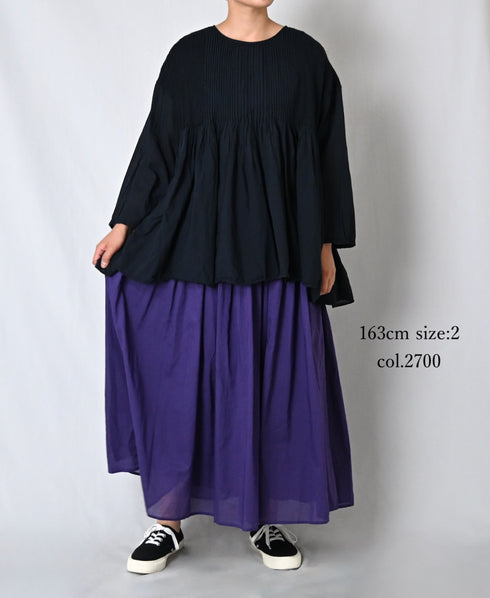 NMDS26245 80s ORGANIC COTTON VOILE MINI PINTUCK FLARED SKIRT
