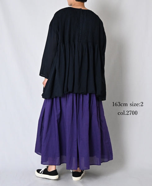 NMDS26245 80s ORGANIC COTTON VOILE MINI PINTUCK FLARED SKIRT