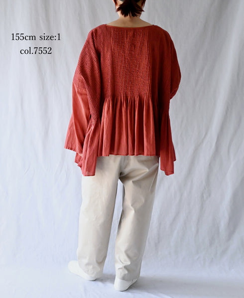 NMDS26601D ORGANIC MICRO CHK&VOILE PLAIN PATCHWORK OVERDYE MINI PINTUCK PULLOVER