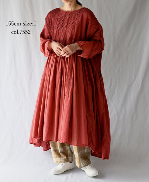 NMDS26602D ORGANIC MICRO CHK&VOILE PLAIN PATCHWORK OVERDYE PINTUCK PULLOVER DRESS