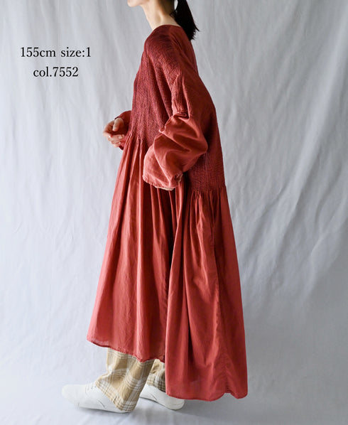NMDS26602D ORGANIC MICRO CHK&VOILE PLAIN PATCHWORK OVERDYE PINTUCK PULLOVER DRESS