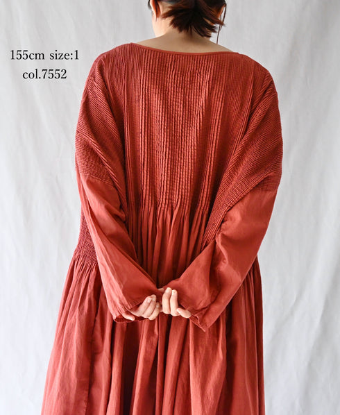 NMDS26602D ORGANIC MICRO CHK&VOILE PLAIN PATCHWORK OVERDYE PINTUCK PULLOVER DRESS