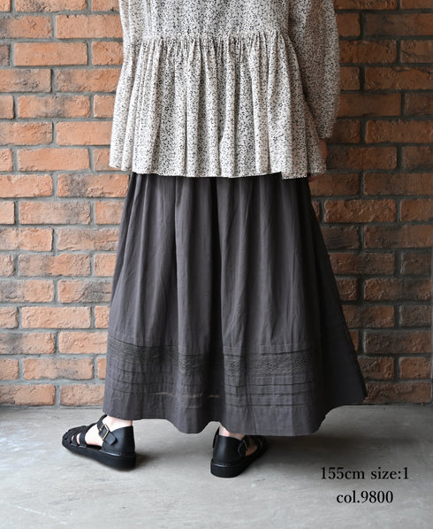 NSL26093 80s COTTON VOILE LACE GATHERED SKIRT
