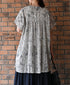 NSL26064 80s VOILE LEAF & FLOWER PRINT V-NECK FRENCH/SL TUNIC