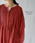 NMDS26604D ORGANIC MICRO CHK&VOILE PLAIN PATCHWORK OVERDYE CREW-NECK BUTTON SHIRT MAXI DRESS WITH PINTUCK