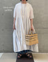 NMDS26504D 80s ORGANIC DOBIE CHECK OVERDYE CREW-NECK BUTTON SHIRT MAXI DRESS WITH PINTUCK