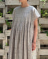 INMDS26122 POWER LOOM COTTON VOILE ARABESQUE HAND SCREEN PRINT INVERTED PLEAT FRENCH/SL DRESS