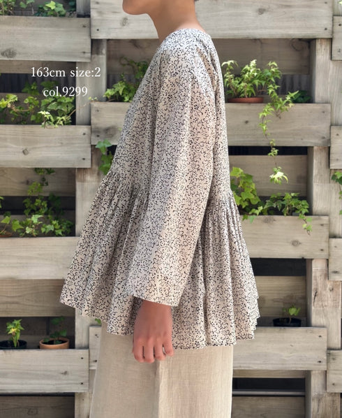 INMDS26121 POWER LOOM COTTON VOILE ARABESQUE HAND SCREEN PRINT RAJASTHAN TUCK GATHERED 3/4SL PULLOVER