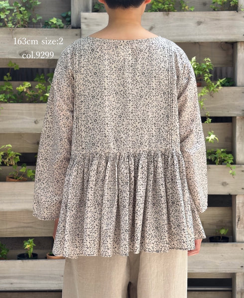 INMDS26121 POWER LOOM COTTON VOILE ARABESQUE HAND SCREEN PRINT RAJASTHAN TUCK GATHERED 3/4SL PULLOVER