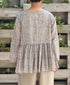 INMDS26121 POWER LOOM COTTON VOILE ARABESQUE HAND SCREEN PRINT RAJASTHAN TUCK GATHERED 3/4SL PULLOVER