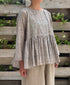 INMDS26121 POWER LOOM COTTON VOILE ARABESQUE HAND SCREEN PRINT RAJASTHAN TUCK GATHERED 3/4SL PULLOVER