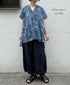 NSL26064 80s VOILE LEAF & FLOWER PRINT V-NECK FRENCH/SL TUNIC