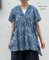 NSL26064 80s VOILE LEAF & FLOWER PRINT V-NECK FRENCH/SL TUNIC