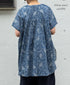 NSL26064 80s VOILE LEAF & FLOWER PRINT V-NECK FRENCH/SL TUNIC