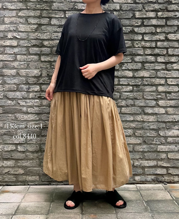 NMDS26515D 80s ORGANIC VOILE STRIPE (OVERDYE) MINI PINTUCK FLARED SKIRT