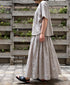 INMDS26123 POWER LOOM COTTON VOILE ARABESQUE HAND SCREEN PRINT FLARED SKIRT WITH PINTUCK