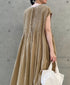 NMDS26513D 80s ORGANIC VOILE STRIPE (OVERDYE) CREW-NECK F/SL DRESS WITH PINTUCK