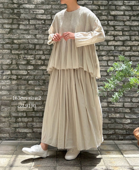 NMDS26515D 80s ORGANIC VOILE STRIPE (OVERDYE) MINI PINTUCK FLARED SKIRT