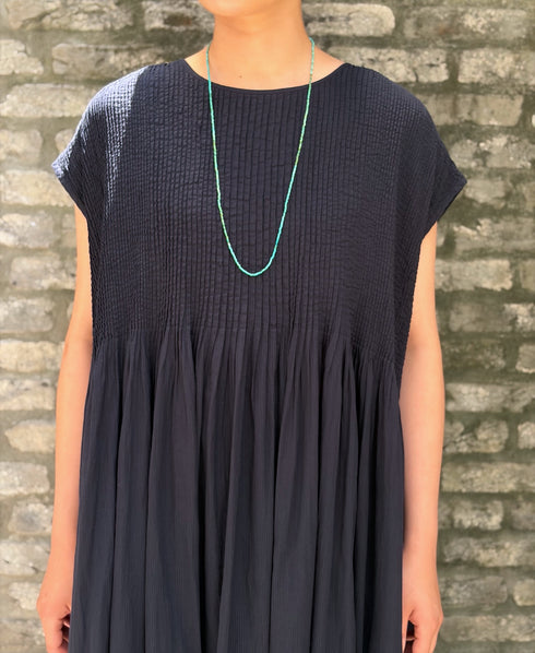 NMDS26513D 80s ORGANIC VOILE STRIPE (OVERDYE) CREW-NECK F/SL DRESS WITH PINTUCK