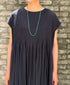 NMDS26513D 80s ORGANIC VOILE STRIPE (OVERDYE) CREW-NECK F/SL DRESS WITH PINTUCK