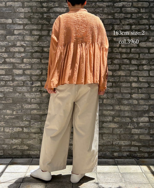 NMDS26512D 80s ORGANIC VOILE STRIPE (OVERDYE) MINI PINTUCK BANDED SHIRT
