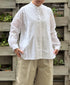 NMDS26521 60s ORGANIC CAMBRIC WITH EMB BANDED COLLAR PINTUCK & EMB SHIRT