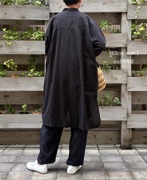 NMDS26524 60s ORGANIC CAMBRIC WITH EMB BANDED COLLAR MAXI SHIRT