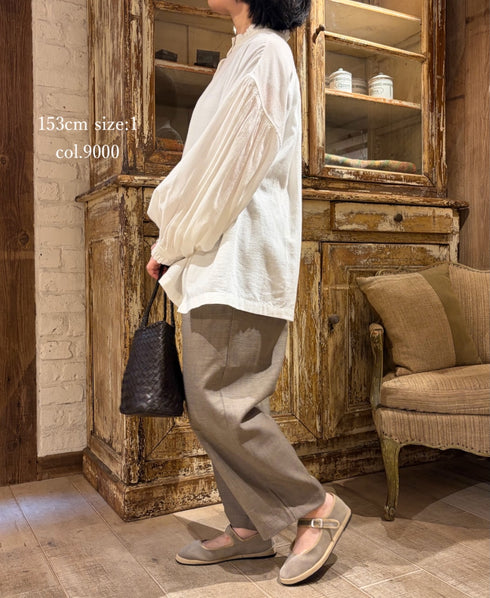 INMDS26702 TWILL COTTON KHADI PLAIN FRILL COLLAR SHIRTS WITH MINI PINTUCK
