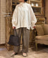 INMDS26702 TWILL COTTON KHADI PLAIN FRILL COLLAR SHIRTS WITH MINI PINTUCK