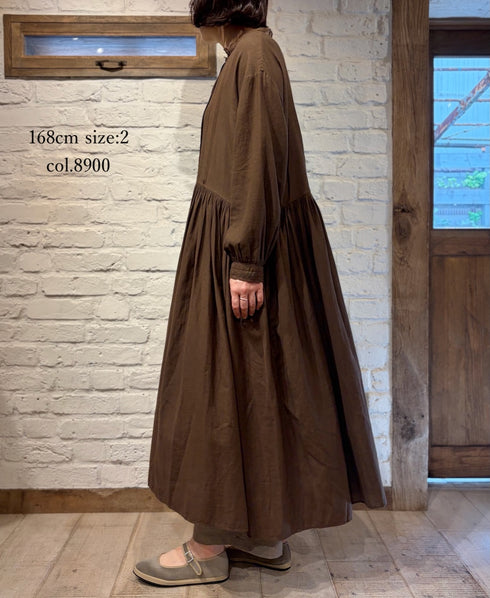 INMDS26704 TWILL COTTON KHADI PLAIN LACE COLLAR DRESS WITH PINTUCK