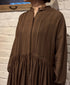 INMDS26704 TWILL COTTON KHADI PLAIN LACE COLLAR DRESS WITH PINTUCK