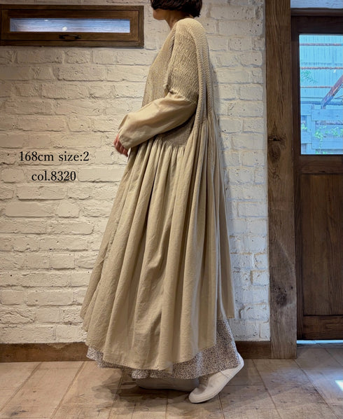 NMDS26602D ORGANIC MICRO CHK&VOILE PLAIN PATCHWORK OVERDYE PINTUCK PULLOVER DRESS