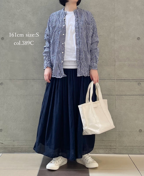NVL2681SCW POPLIN STRIPE & CHECK WRINKLE BANDED COLLAR L/SL OVERSIZED SHIRTS