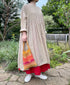 NMDS26604D ORGANIC MICRO CHK&VOILE PLAIN PATCHWORK OVERDYE CREW-NECK BUTTON SHIRT MAXI DRESS WITH PINTUCK