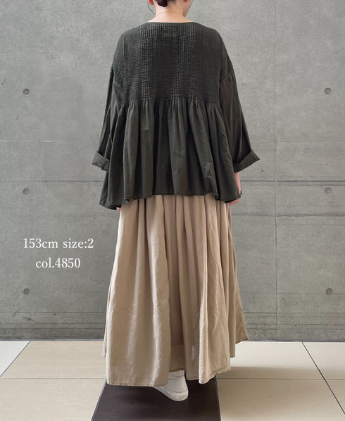 NMDS26605D ORGANIC MICRO CHK&VOILE PLAIN PATCHWORK OVERDYE RAJASTHAN GATHERED SKIRT