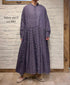 NMDS26544 80s ORGANIC VOILE GENTIANA BLOCK PRINT BANDED COLLAR DRESS WITH RAJASTHAN GATHER