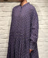 NMDS26544 80s ORGANIC VOILE GENTIANA BLOCK PRINT BANDED COLLAR DRESS WITH RAJASTHAN GATHER