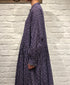 NMDS26544 80s ORGANIC VOILE GENTIANA BLOCK PRINT BANDED COLLAR DRESS WITH RAJASTHAN GATHER