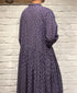 NMDS26544 80s ORGANIC VOILE GENTIANA BLOCK PRINT BANDED COLLAR DRESS WITH RAJASTHAN GATHER