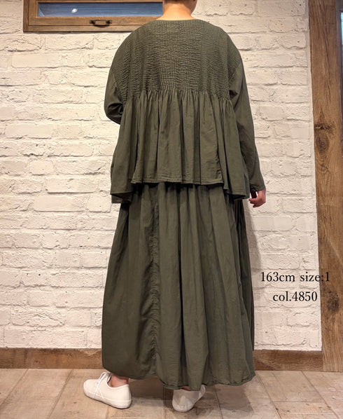 NMDS26605D ORGANIC MICRO CHK&VOILE PLAIN PATCHWORK OVERDYE RAJASTHAN GATHERED SKIRT