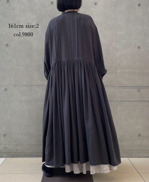 INMDS26704 TWILL COTTON KHADI PLAIN LACE COLLAR DRESS WITH PINTUCK